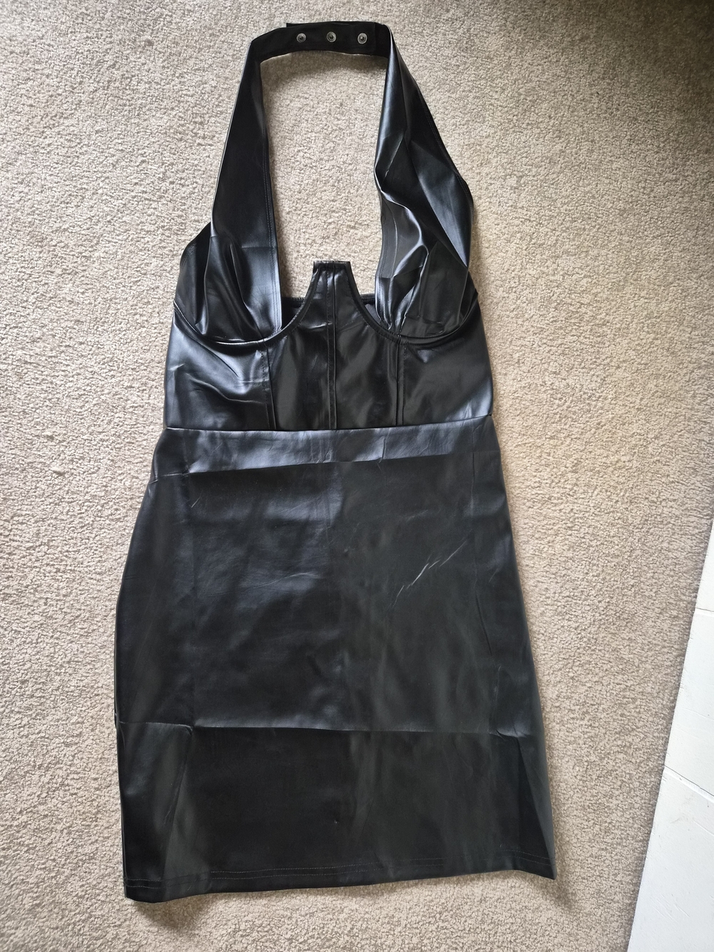 Black Faux Leather Halter Mini Dress